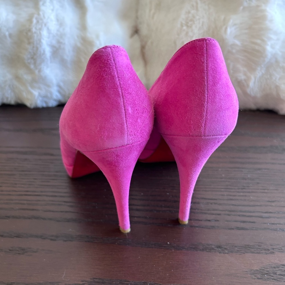 Christian Louboutin Toyo Zeppa 120 Pink Rose Suede Heels Size 38.5 EU - Picture 5 of 7